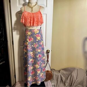 Bechamel Wms Cotton Floral Cottagecore Aline Maxi Skirt Lavender Pink L/XL
